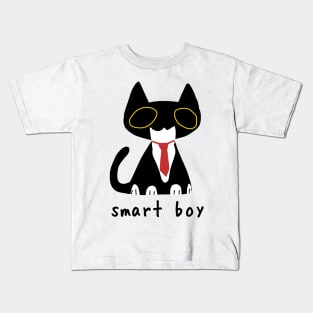 Tuxedo Cat Smart Boy Kids T-Shirt